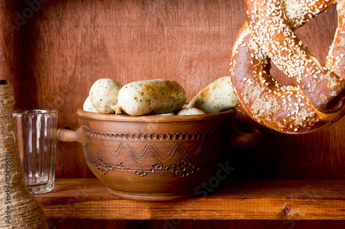 German pretzels and sausages photo