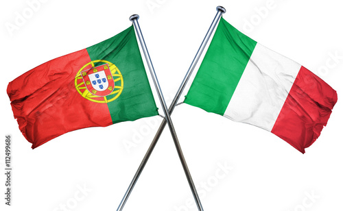 Portugal flag with Italy flag, 3D rendering