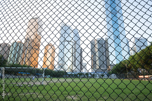 football field in modern city