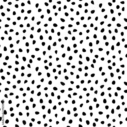 Seamless vector background with random black shapes. Tileable ornament. Dotted abstract background with repeating elements