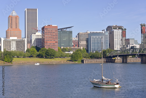 Portland Oregon skyline and sailboat. photo