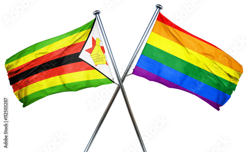 Zimbabwe flag with rainbow flag, 3D rendering