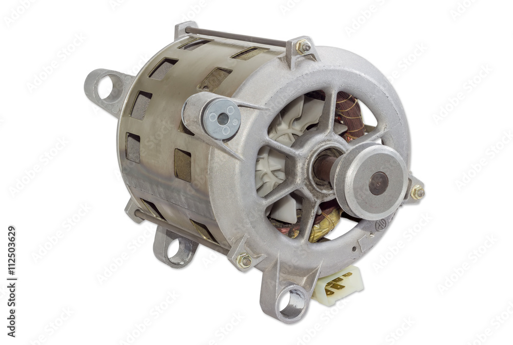 Electric motor for household appliances on a light background Electric motor for household appliances on a light background