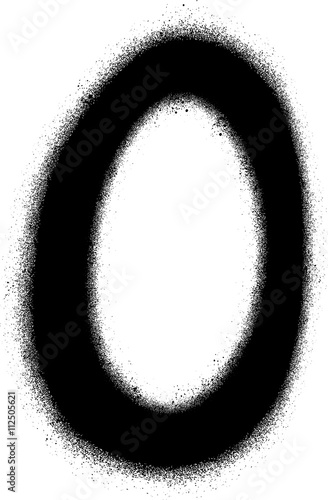 sprayed O font graffiti in black over white