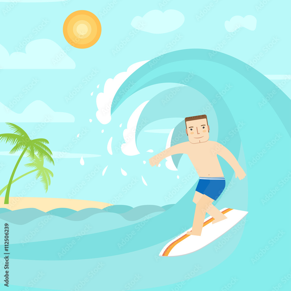 The man surfing on the ocean. For web design and application interface, also useful for infographics. Vector illustration.