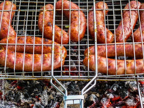 Sausages on grill