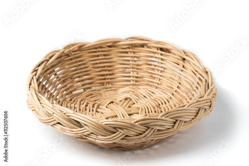 vintage weave wicker basket isolated on white background