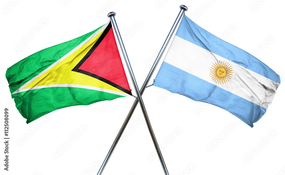 Guyana flag with Argentina flag, 3D rendering