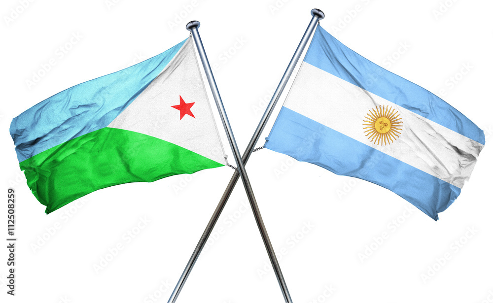 Djibouti flag with Argentina flag, 3D rendering