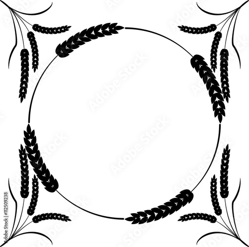 monocrome black wheat round frame isolated on white background