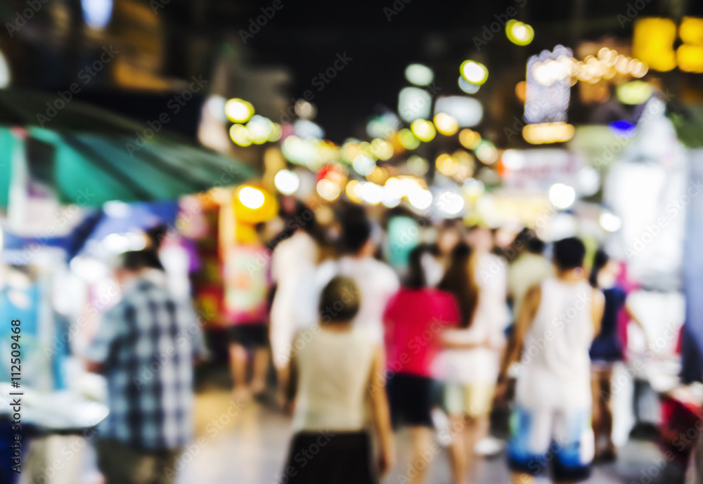 Naklejka premium Abstract blurred background of Hua Hin night market in thailand
