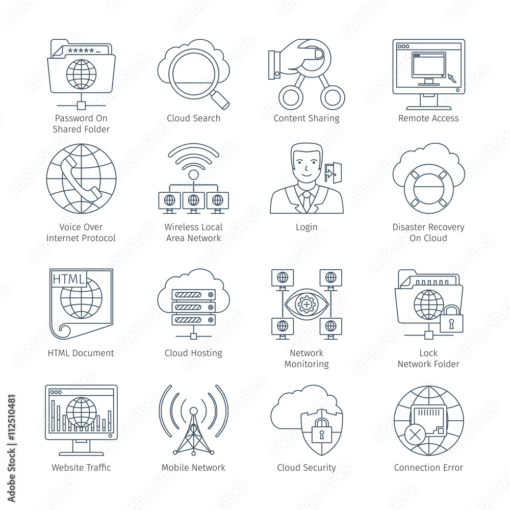 Internet And Network Thin Line Icons