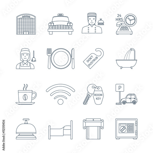 Hotel Service Thin Line Icons