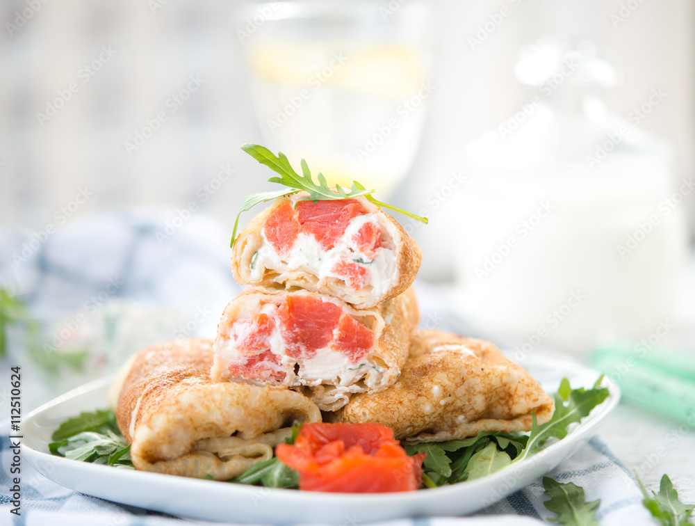 Nourishing pancakes with red fish and cream cheese
Nourishing pancakes with red fish and cream cheese