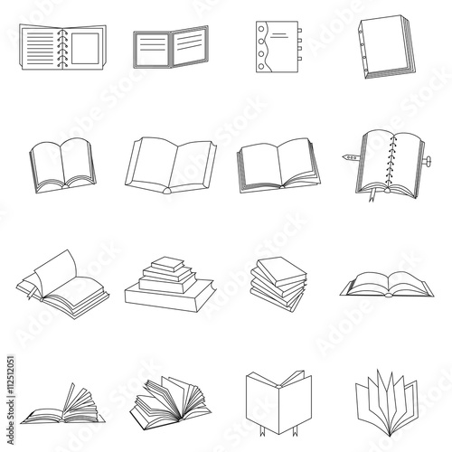 Book thin icons set