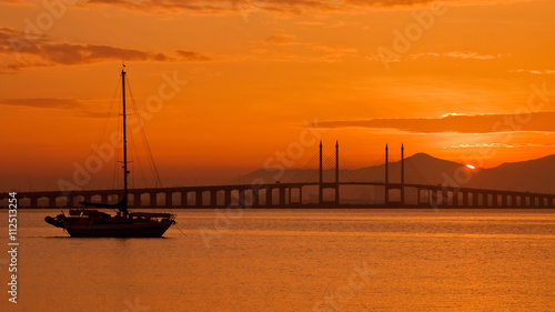 Sunrise in view of Penang Bridge  George Town  Penang Malaysia