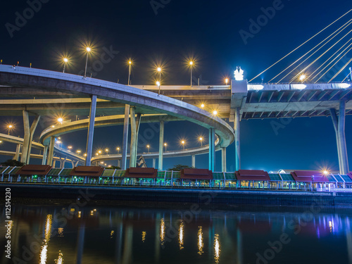 Night Scene of a landmark Bhumibol Bridge, Bangkok, Thailand © 13NovDesign