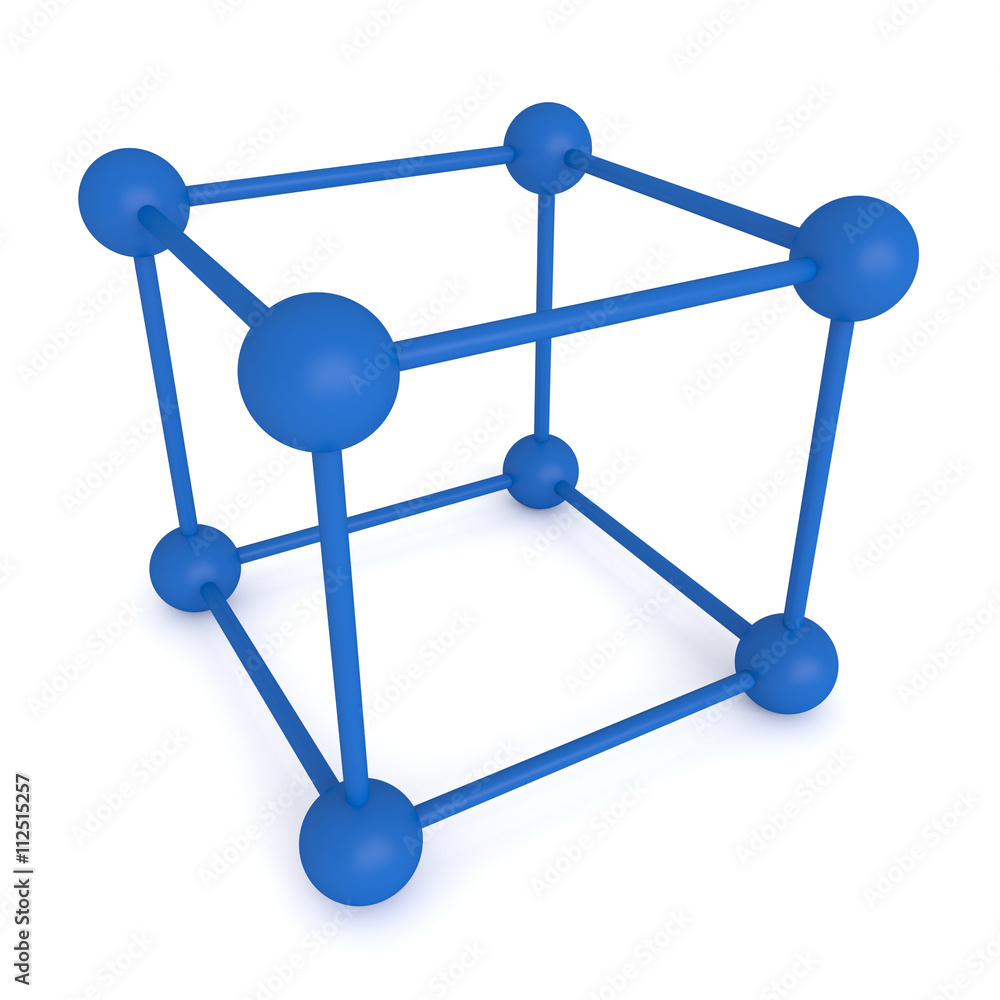 Cube system - spheres, blue balls, 3d illustration Cube system - spheres, blue balls, 3d illustration