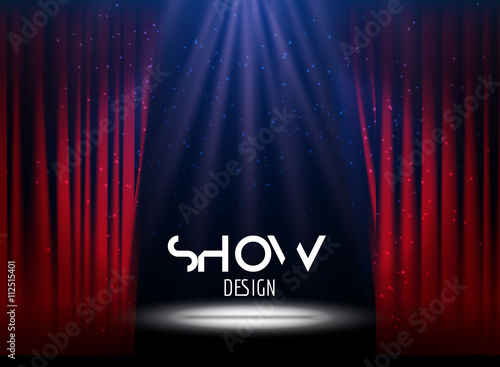Vector Festive design with lights. Poster for concert, party, theater, dance template. Stage with Curtains. Poster Template with Lights .