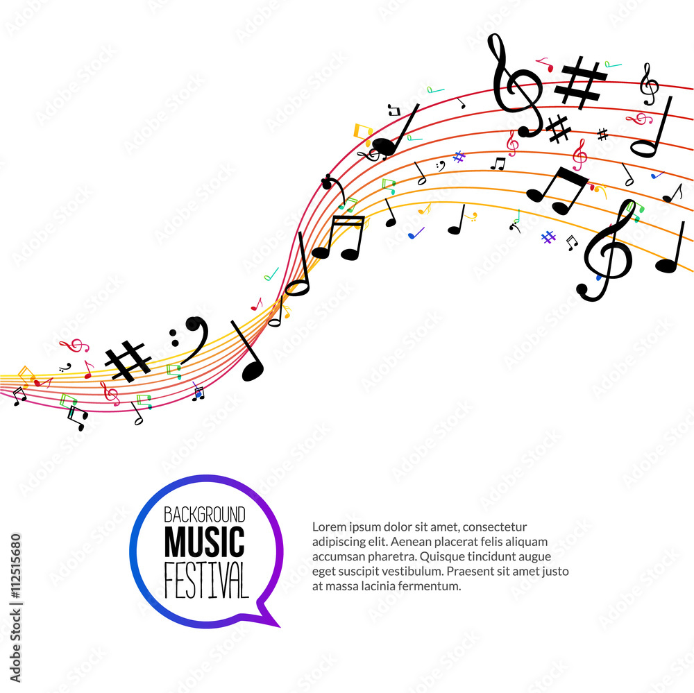 Vector abstract colorful Music notes and lines. On white isolated ...