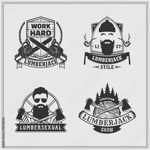 Set of lumberjack labels and emblems.