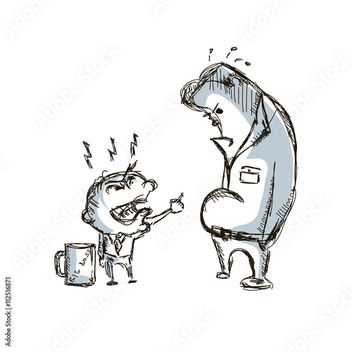 Little big angry boss and manager cartoon sketch hand drawn vect