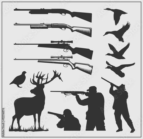 Set of hunting labels, badges and design elements.