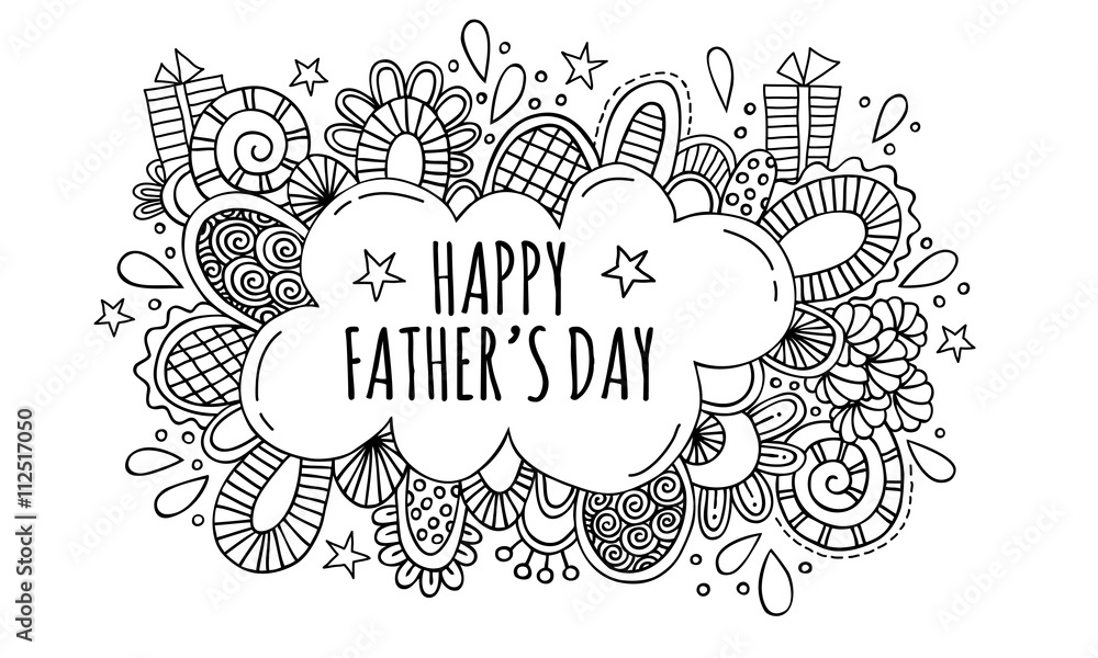 Happy Father's Day Hand Drawn Vector Illustration Black and White