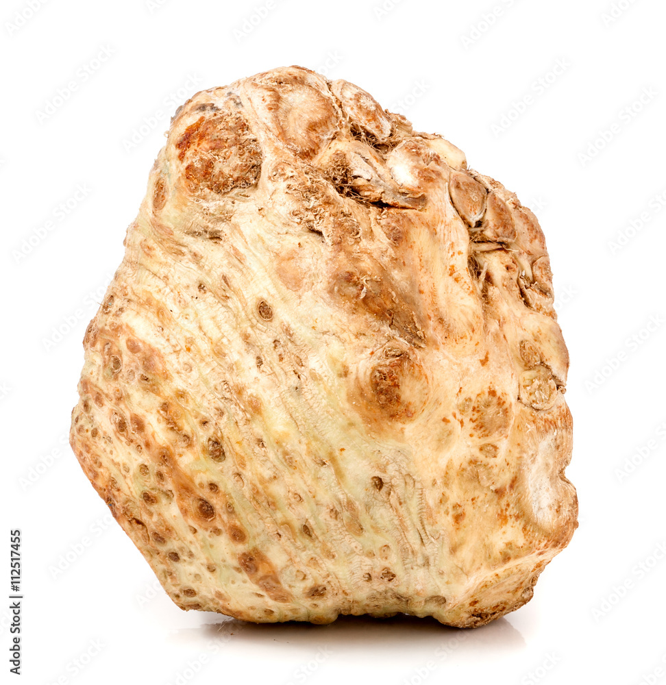 Celery root isolated on a white background closeup