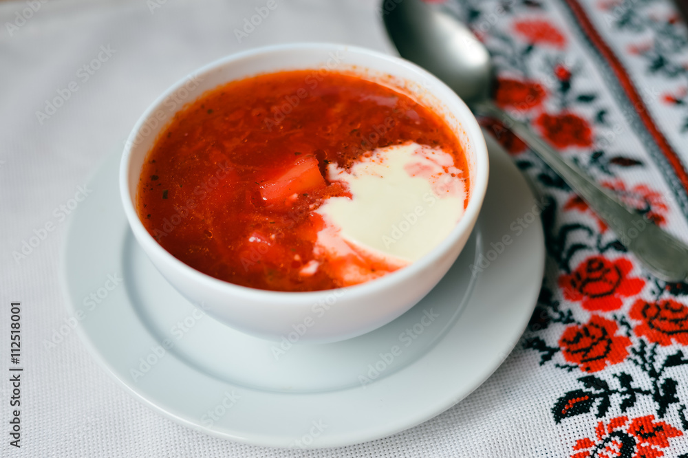 Top view of Borsch - traditional Ukrainian cuisine. Top view of Borsch - traditional Ukrainian cuisine.