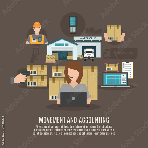 Warehouse facilities concept flat icons poster