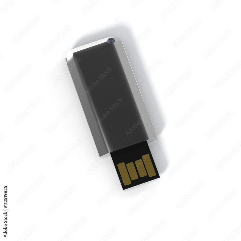 USB flash drive isolated on white background with shadow. 3D illustration