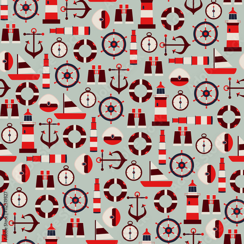 Vector Seamless Pattern with Marine Graphic Elements/ Seamless Background with Sea Elements