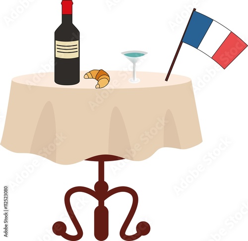 French breakfast with wine and croissant