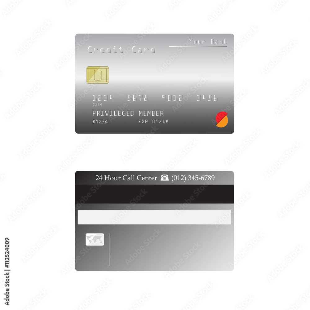 Detail credit card isolated on gray background, Vector illustration Detail credit card isolated on gray background, Vector illustration