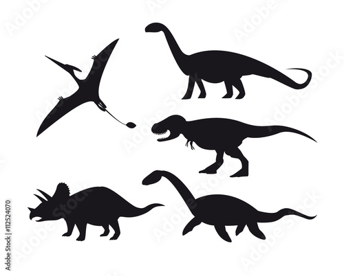 Set of dinosaur silhouettes isolated on white background.