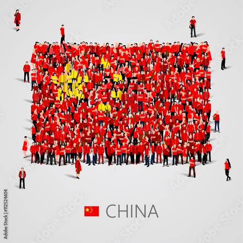 Large group of people in the China flag shape.