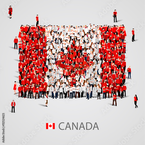 Large group of people in the Canada flag shape.