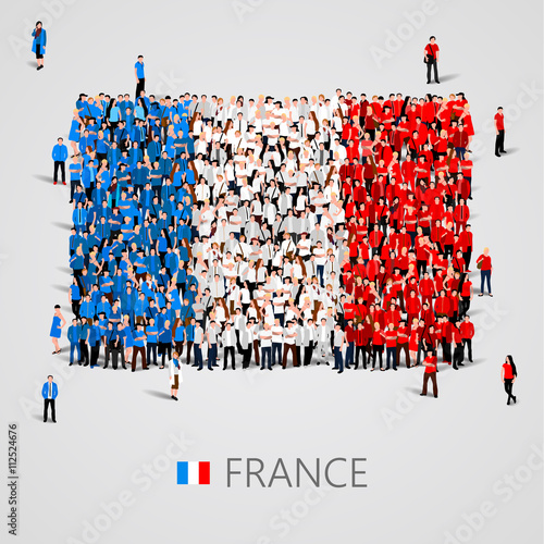 Large group of people in the France flag shape.