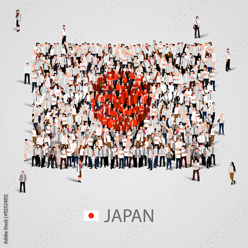 Large group of people in the Japan flag shape.