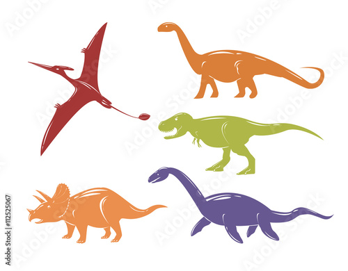 Set of colorful dinosaurs isolated on white background.