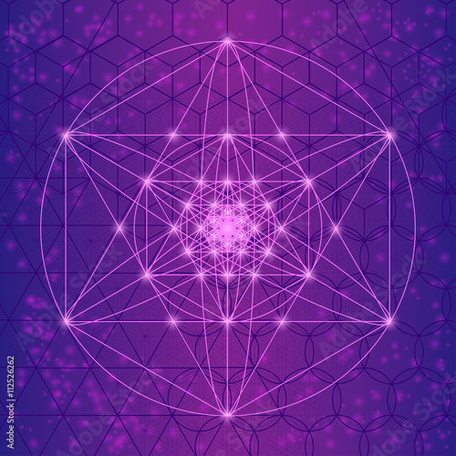 Sacred spiritual geometry symbols and elements. Alchemy, religion, philosophy, mathematics, astrology and spirituality themes. Harmony sacred mesh with triangles, circles and squares. 