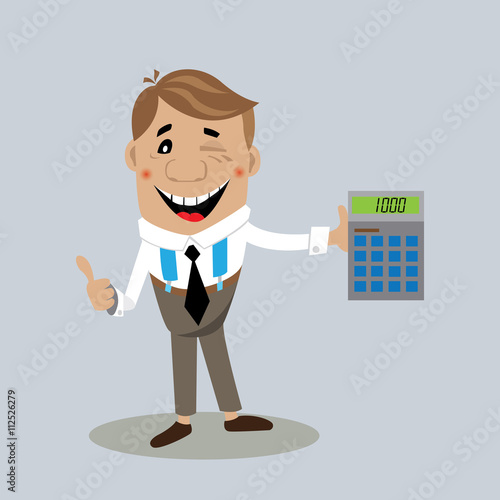 businessman on a calculator shows the result of the profit arising from the transaction. vector illustration, cartoon
