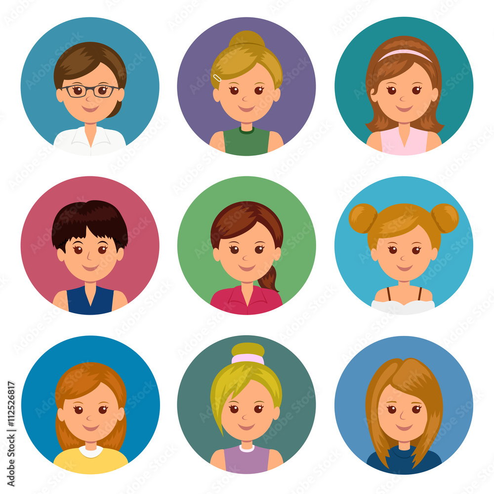 Set of avatars girls with different hairstyles. Collection icons cartoon  female avatar for profile. Isolated women avatars for ui and web design.  Stock Vector | Adobe Stock