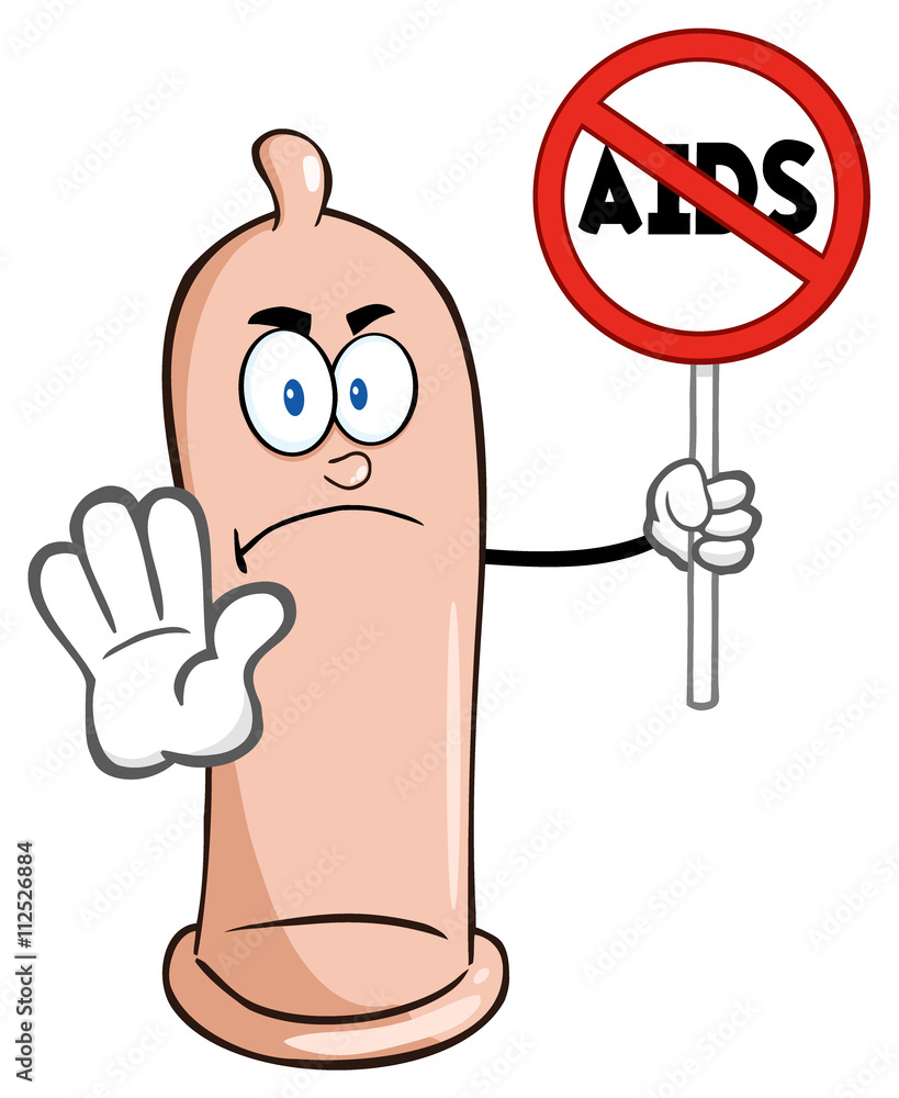 Angry Condom Cartoon Mascot Character Holding A Forbidden Sign With Text  AIDS Stock Vector | Adobe Stock