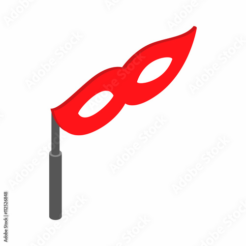 Red theatrical mask icon, isometric 3d style