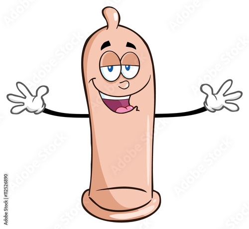 Happy Condom Cartoon Character With Open Arms For Hugging