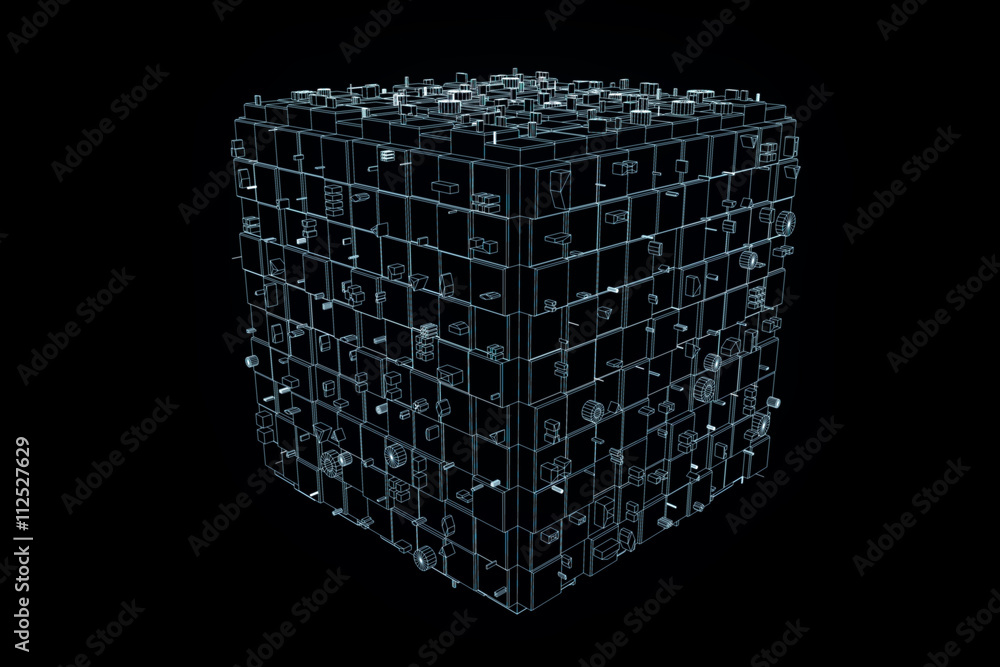 Fototapeta premium Abstract futuristic stylish 3D Cube in Motion. nice Wireframe Hologram