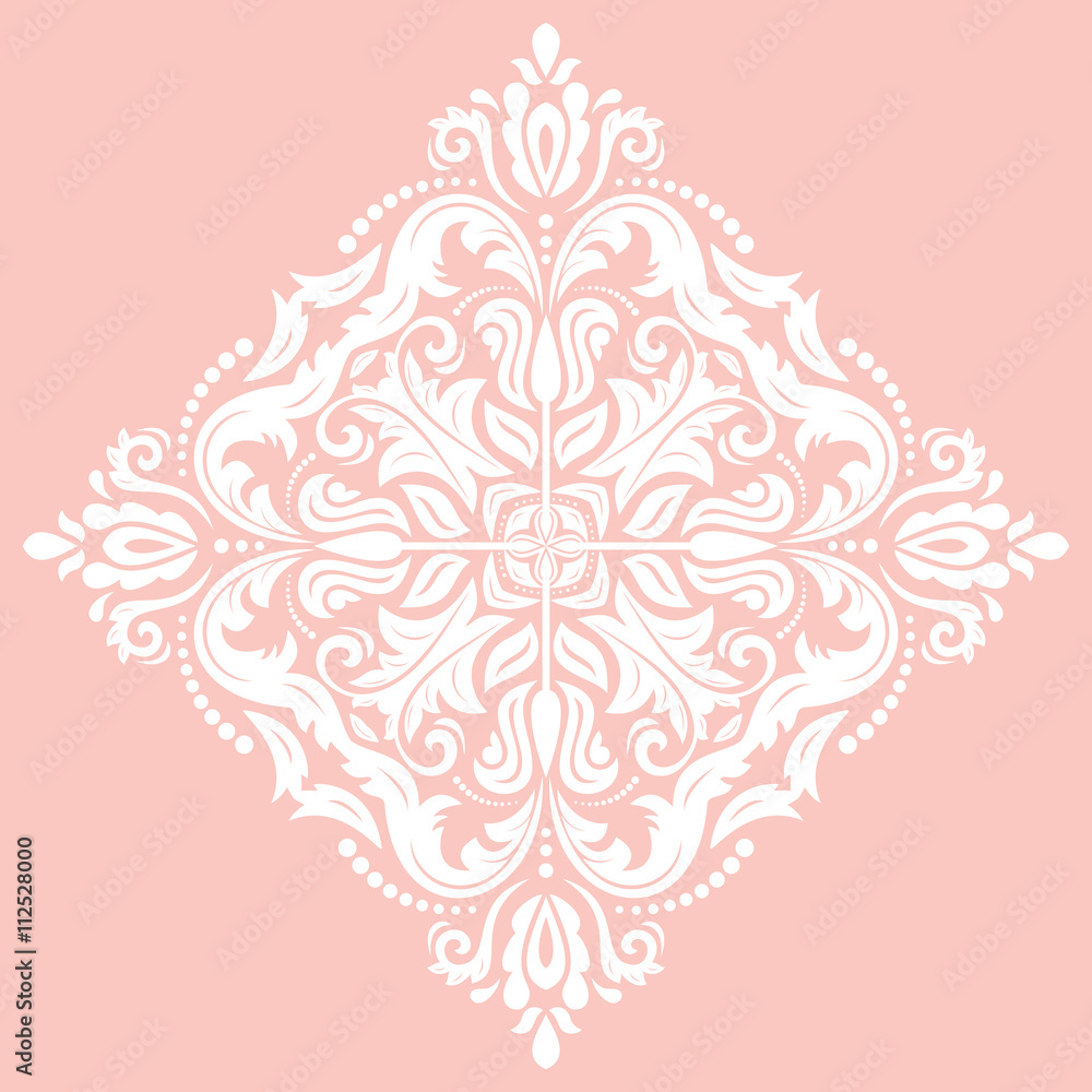 Oriental pattern with arabesques and floral elements. Traditional classic pink and white ornament Oriental pattern with arabesques and floral elements. Traditional classic pink and white ornament