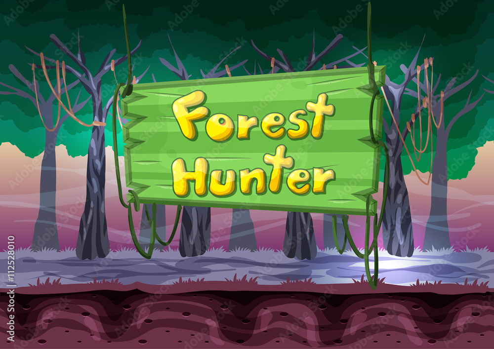 Seamless cartoon vector landscape with separated layers for game and ...